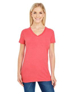 Threadfast Apparel Ladies Pigment Dye V-Neck Tee 230B | Red - Front