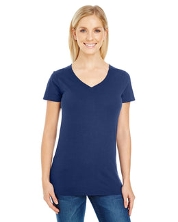 Threadfast Apparel Ladies Pigment Dye V-Neck Tee 230B | Navy - Front