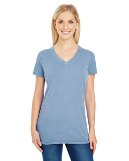 Threadfast Apparel Ladies Pigment Dye V-Neck Tee 230B | Denim - Front