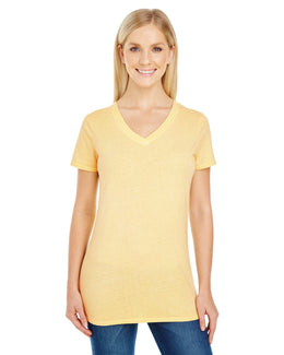 Threadfast Apparel Ladies Pigment Dye V-Neck Tee 230B | Butter - Front