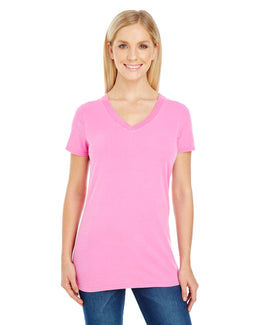 Threadfast Apparel Ladies Pigment Dye V-Neck Tee 230B | Charity Pink - Front