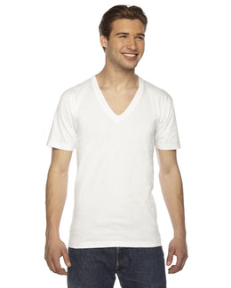 American Apparel Unisex Fine Jersey Short Sleeve V-Neck T-Shirt 2456W | White - Front