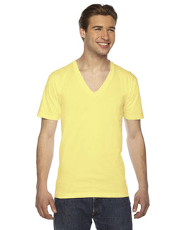 American Apparel Unisex Fine Jersey Short Sleeve V-Neck T-Shirt 2456W | Lemon - Front
