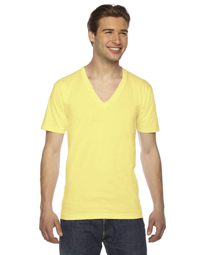 American Apparel Unisex Fine Jersey Short Sleeve V-Neck T-Shirt 2456W | Lemon - Front