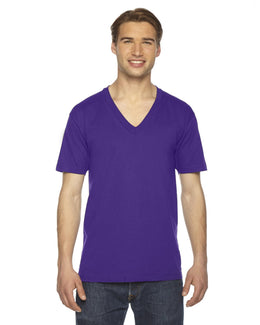 American Apparel Unisex Fine Jersey Short Sleeve V-Neck T-Shirt 2456W | Purple - Front