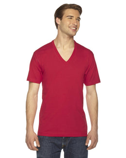 American Apparel Unisex Fine Jersey Short Sleeve V-Neck T-Shirt 2456W | Red - Front