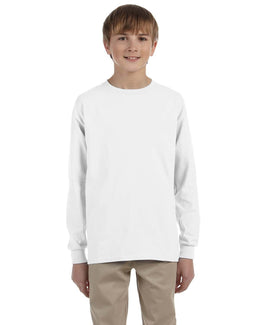 Jerzees Youth 5.4 oz. 50/50 Heavyweight Blend Long Sleeve T-Shirt 29BL | White - Front