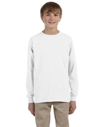 Jerzees Youth 5.4 oz. 50/50 Heavyweight Blend Long Sleeve T-Shirt 29BL | White - Front