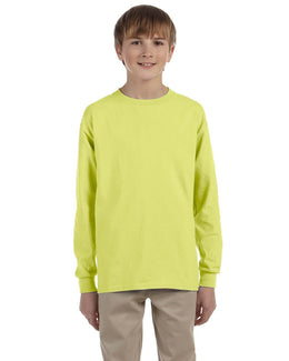 Jerzees Youth 5.4 oz. 50/50 Heavyweight Blend Long Sleeve T-Shirt 29BL | Safety Green - Front