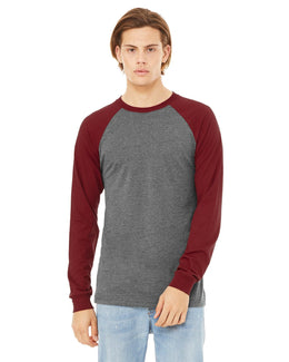Bella+Canvas Mens Baseball T-Shirt 3000C | Deep Hth/ Cardnl - Front