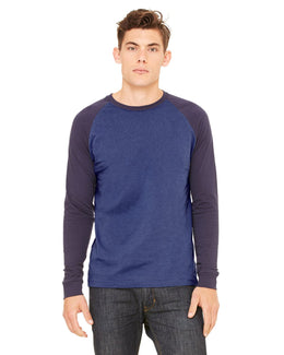 Bella+Canvas Mens Baseball T-Shirt 3000C | Hthr Nvy/ Mdnite - Front