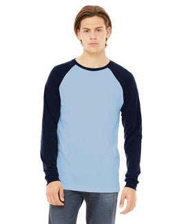 Bella+Canvas Mens Baseball T-Shirt 3000C | Baby Blue/ Navy - Front
