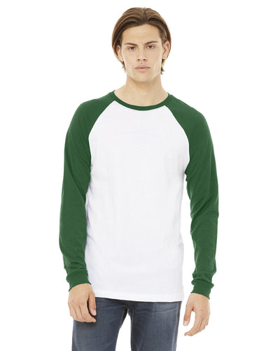 Bella+Canvas Mens Baseball T-Shirt 3000C | White/ Kelly - Front