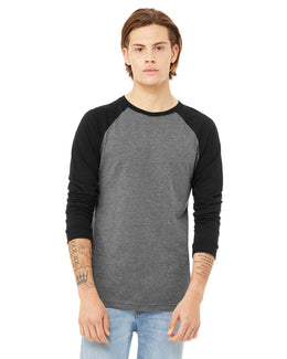 Bella+Canvas Mens Baseball T-Shirt 3000C | Deep Heathr/ Blk - Front