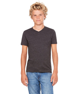Bella+Canvas Youth V-Neck T-Shirt 3005Y | Drk Grey Heather - Front