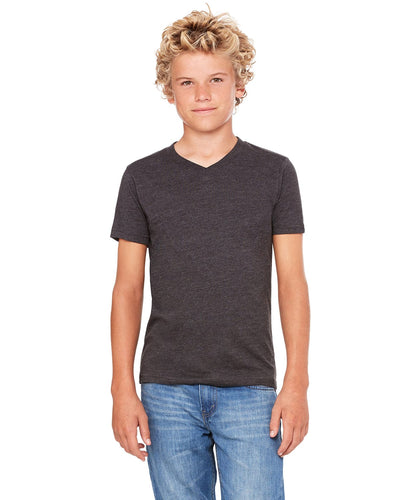 Bella+Canvas Youth V-Neck T-Shirt 3005Y | Drk Grey Heather - Front