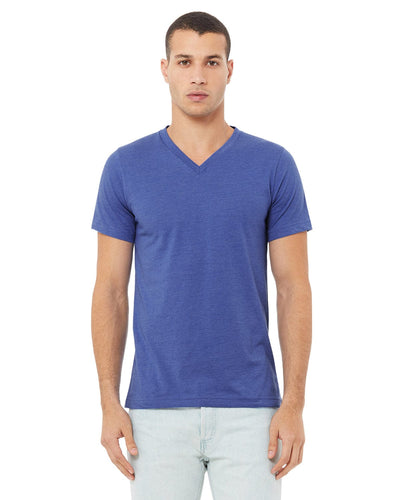 Bella+Canvas Unisex CVC Jersey V-Neck T-Shirt 3005CVC | Hthr True Royal - Front
