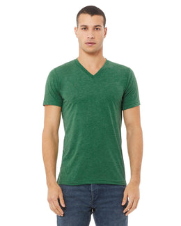 Bella+Canvas Unisex CVC Jersey V-Neck T-Shirt 3005CVC | Hthr Grass Green - Front