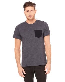 Bella+Canvas Jersey Pocket T-Shirt 3021 | Drk Gry Htr/ Blk - Front