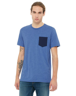 Bella+Canvas Jersey Pocket T-Shirt 3021 | Hthr Tr Roy/ Nvy - Front