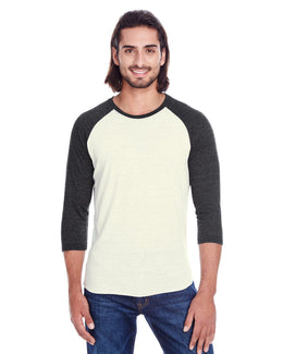 Threadfast Apparel Unisex Triblend 3/4 Sleeve Raglan Tee 302G | Cream/ Blck Trib - Front