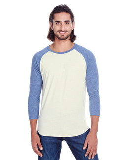 Threadfast Apparel Unisex Triblend 3/4 Sleeve Raglan Tee 302G | Cream/ Navy Trib - Front