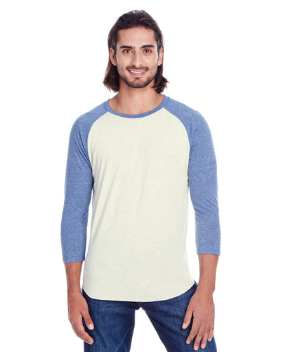 Threadfast Apparel Unisex Triblend 3/4 Sleeve Raglan Tee 302G | Cream/ Navy Trib - Front