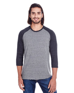 Threadfast Apparel Unisex Triblend 3/4 Sleeve Raglan Tee 302G | Grey/ Black Trib - Front