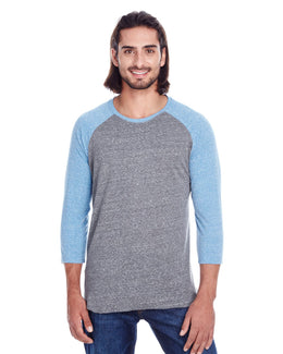 Threadfast Apparel Unisex Triblend 3/4 Sleeve Raglan Tee 302G | Grey/ Royal Trib - Front