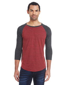 Threadfast Apparel Unisex Triblend 3/4 Sleeve Raglan Tee 302G | Crd Blk/ Blk Trb - Front