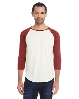 Threadfast Apparel Unisex Triblend 3/4 Sleeve Raglan Tee 302G | Crm/ Crd Blk Trb - Front