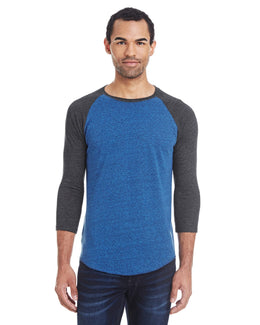 Threadfast Apparel Unisex Triblend 3/4 Sleeve Raglan Tee 302G | Ryl Blk/ Blk Trb - Front