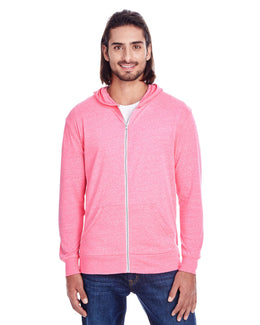 Threadfast Apparel Unisex Triblend Full-Zip Hoodie 302Z | Neon Pink Tribld - Front