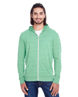 Threadfast Apparel Unisex Triblend Full-Zip Hoodie 302Z | Green Triblend - Front