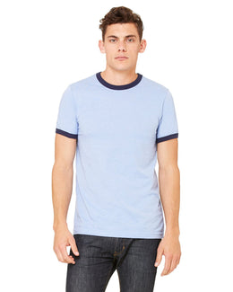 Bella+Canvas Robertson Heather Ringer Tee 3055C | Hthr Blue/ Navy - Front