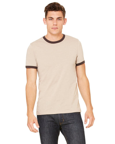 Bella+Canvas Robertson Heather Ringer Tee 3055C | Hthr Tan/ Brown - Front