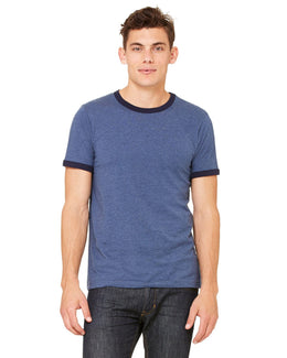 Bella+Canvas Robertson Heather Ringer Tee 3055C | Hthr Nvy/ Mdnite - Front