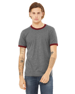 Bella+Canvas Robertson Heather Ringer Tee 3055C | Deep Hth/ Cardnl - Front