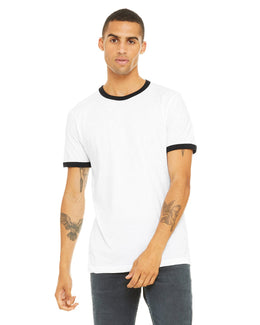 Bella+Canvas Robertson Heather Ringer Tee 3055C | White/ Black - Front