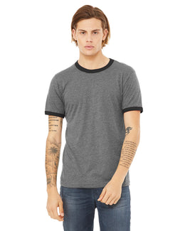 Bella+Canvas Robertson Heather Ringer Tee 3055C | Deep Hthr/ Black - Front