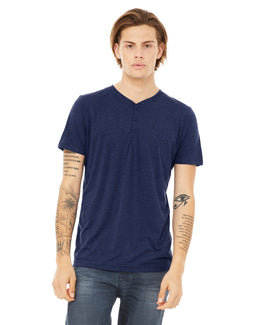 Bella+Canvas Mens Triblend Short Sleeve Henley 3125 | Navy Triblend - Front