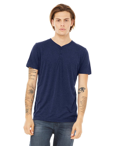 Bella+Canvas Mens Triblend Short Sleeve Henley 3125 | Navy Triblend - Front