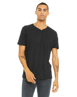 Bella+Canvas Mens Triblend Short Sleeve Henley 3125 | Char-black Trib - Front
