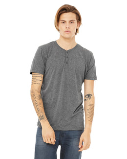 Bella+Canvas Mens Triblend Short Sleeve Henley 3125 | Grey Triblend - Front