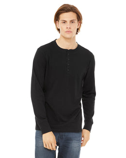 Bella+Canvas Long Sleeve Henley 3150 | Black - Front