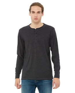 Bella+Canvas Long Sleeve Henley 3150 | Drk Grey Heather - Front