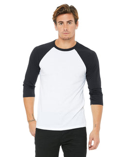 Bella+Canvas Unisex Triblend 3/4-Sleeve Baseball T-Shirt 3200 | White/ Dark Grey - Front