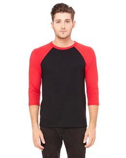 Bella+Canvas Unisex Triblend 3/4-Sleeve Baseball T-Shirt 3200 | Black/ Red - Front