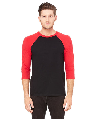 Bella+Canvas Unisex Triblend 3/4-Sleeve Baseball T-Shirt 3200 | Black/ Red - Front