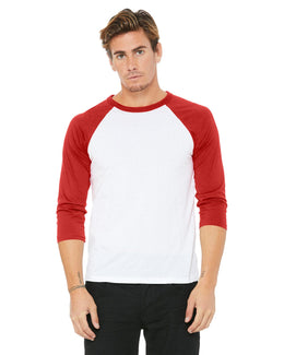 Bella+Canvas Unisex Triblend 3/4-Sleeve Baseball T-Shirt 3200 | White/ Red - Front